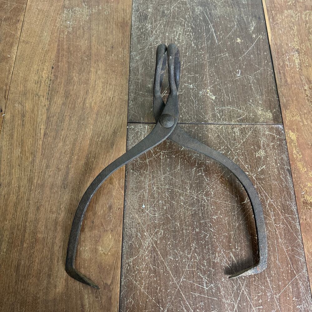 Antique Ice Block Tongs Large Hand Forged Cast Iron Ice Hook Primitive Vintage